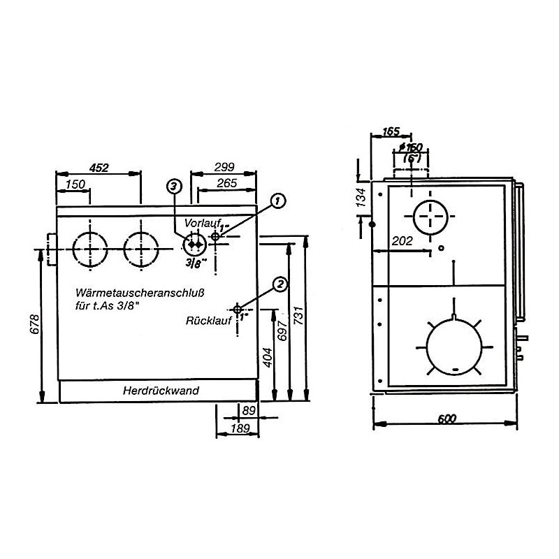 Wamsler Zentralheizungsherd wassergeführt K 148 - Anschluss links - 23 kW - Weiß, Rahmen Edelstahl