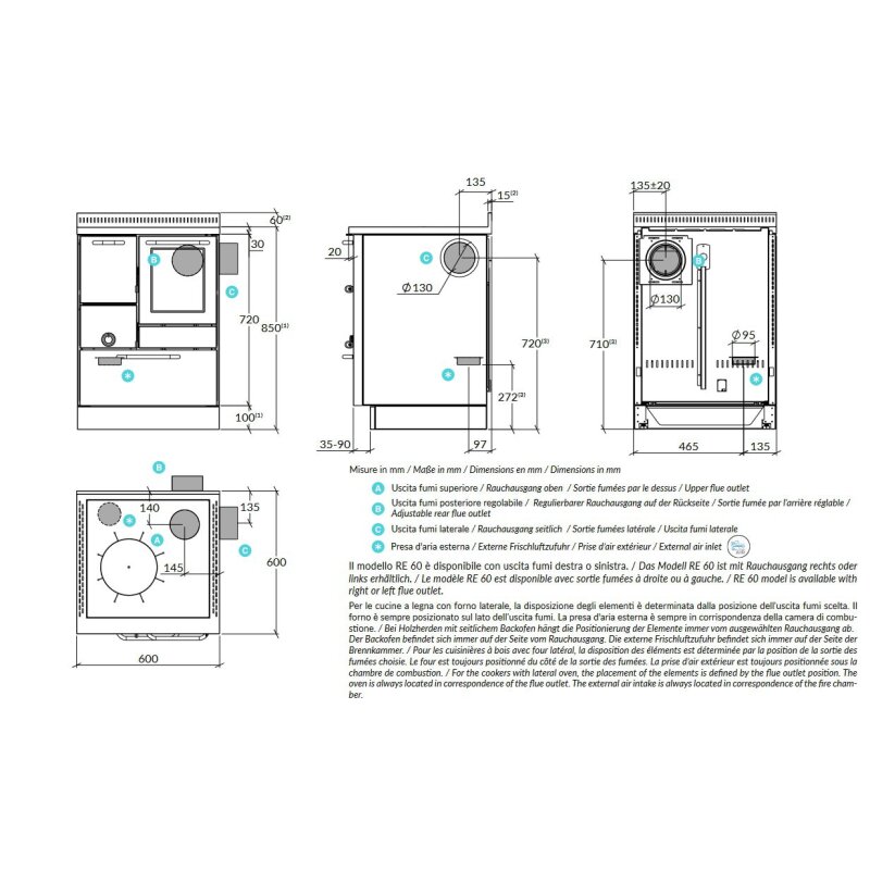 Holzherd Rizzoli - Serie RE mit Backofen - RE 60 - 8 kW - Epoka