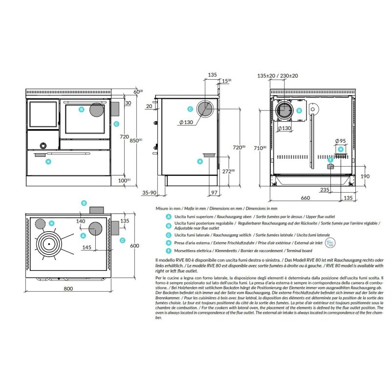 Holzherd Rizzoli - Serie RVE mit Backofen - RVE 80 - 8 kW - Epoka