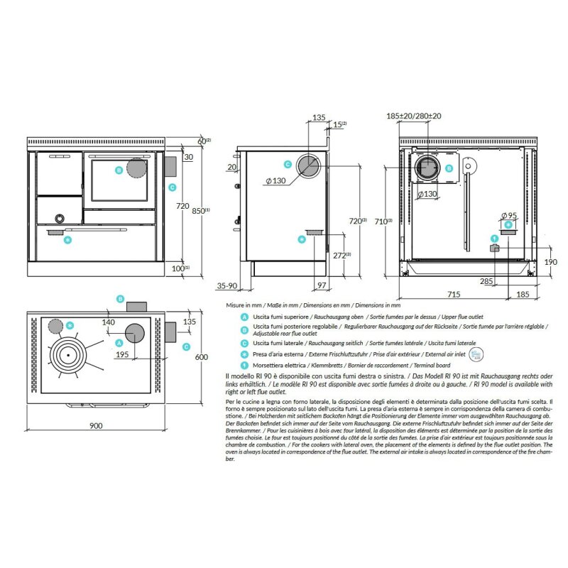 Holzherd Rizzoli - Serie RI mit Backofen - RI 90 - 8  kW - Epoka