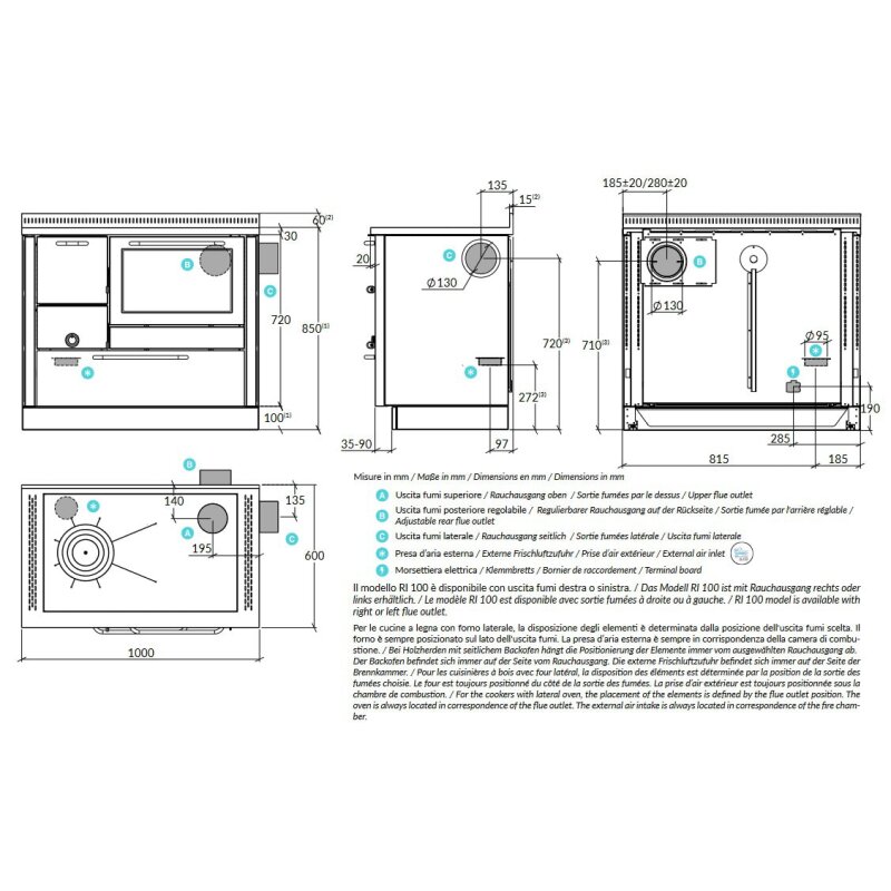 Holzherd Rizzoli - Serie RI mit Backofen - RI 100 - 8 kW - Standard Edelstahl