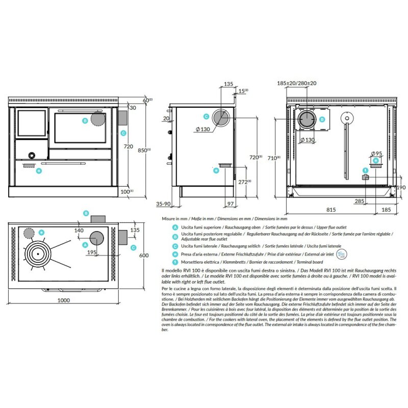 Holzherd Rizzoli - Serie RVI mit Backofen - RVI 100 - 8 kW - Standard Edelstahl