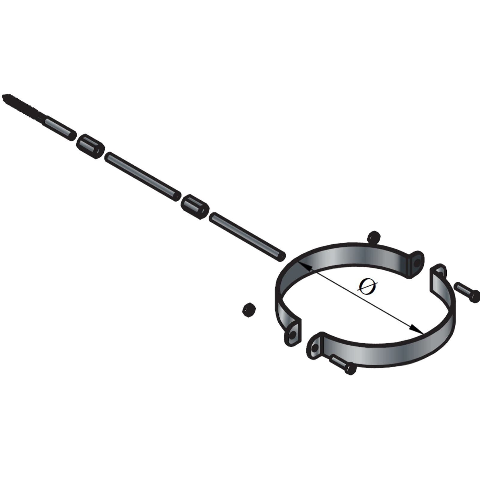Rohrschelle schwarz lackiert Ø 120 mit Gewindestange