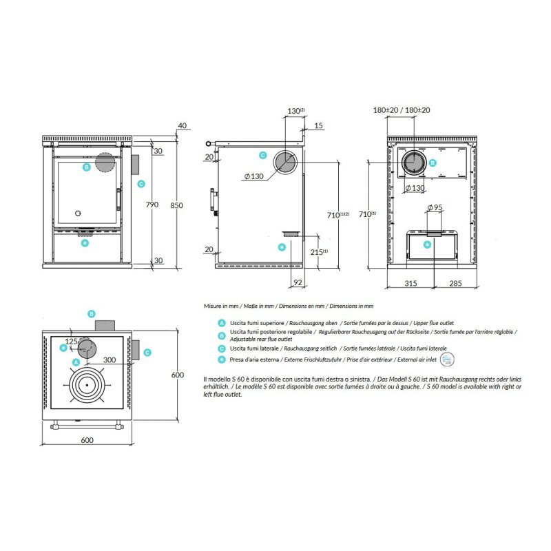 Holzherd Rizzoli - Serie S ohne Backofen - S 60 - 7 kW - Classica