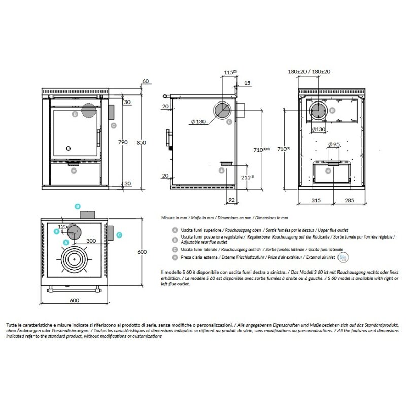 Holzherd Rizzoli - Serie S ohne Backofen - S 60 - 7,5 kW - Moderna