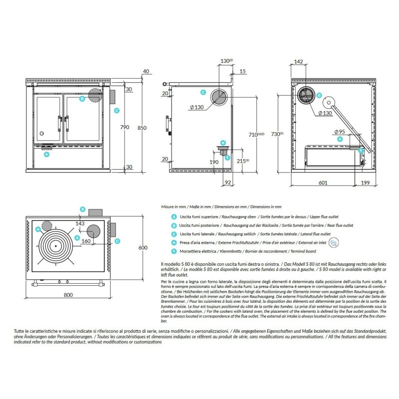 Holzherd Rizzoli - Serie S mit Backofen - S 80 - 10 kW - Moderna