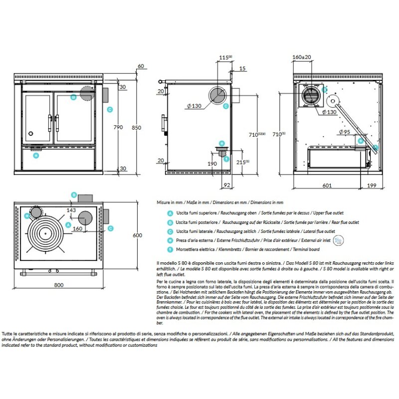 Holzherd Rizzoli - Serie S mit Backofen - S 80 - 9,7 kW - Moderna