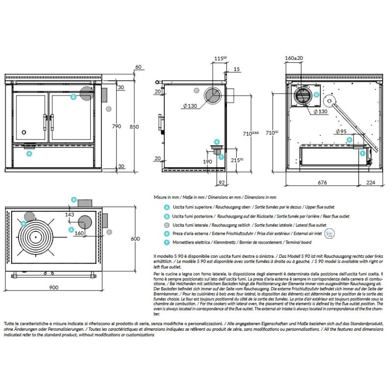Holzherd Rizzoli - Serie S mit Backofen - S 90 - 9,7 kW - Classica