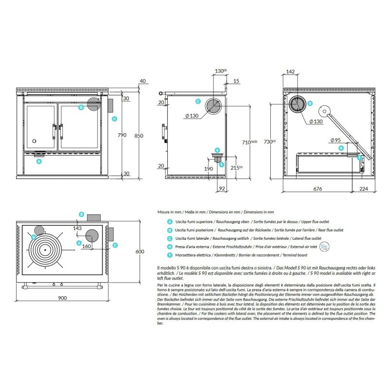 Holzherd Rizzoli - Serie S mit Backofen - S 90 - 10 kW - Moderna
