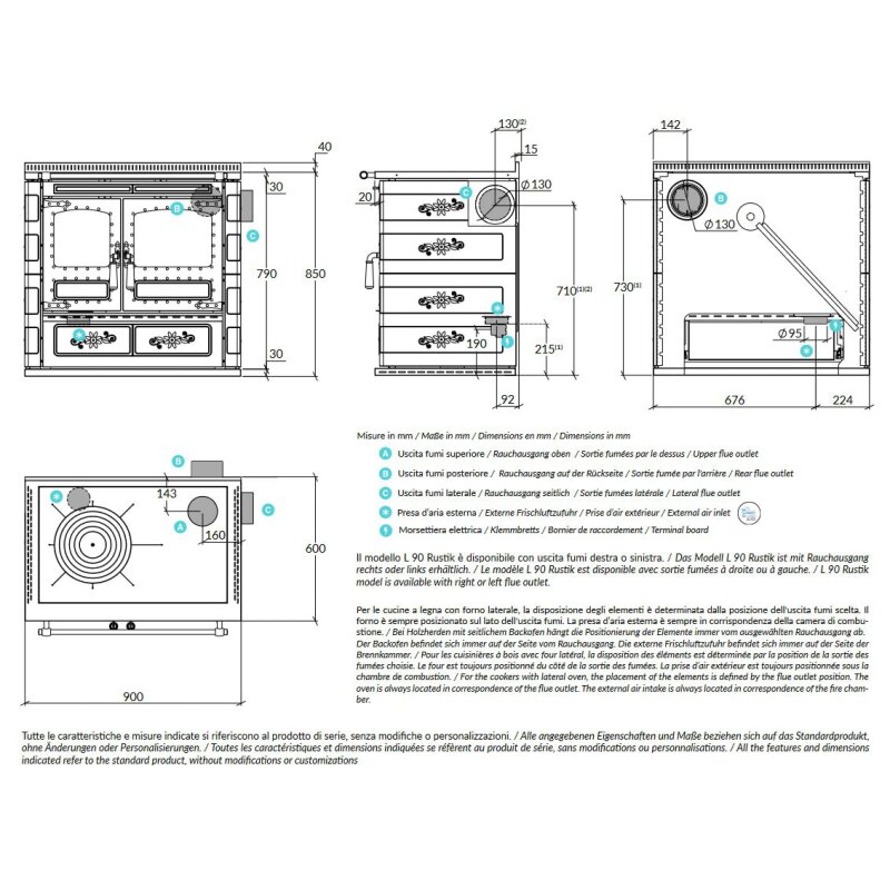 Holzherd Rizzoli - Serie L mit Backofen - L 90 - Rustik - 10 kW