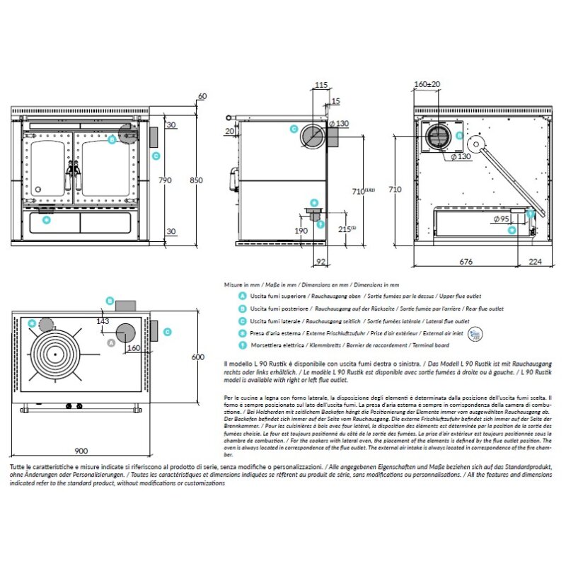 Holzherd Rizzoli - Serie L mit Backofen - L 90 - Rustik - 9,7 kW