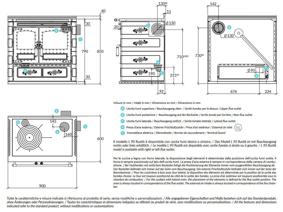 Holzherd Rizzoli - Serie L mit Backofen - L 90 - Rustik - 10 kW