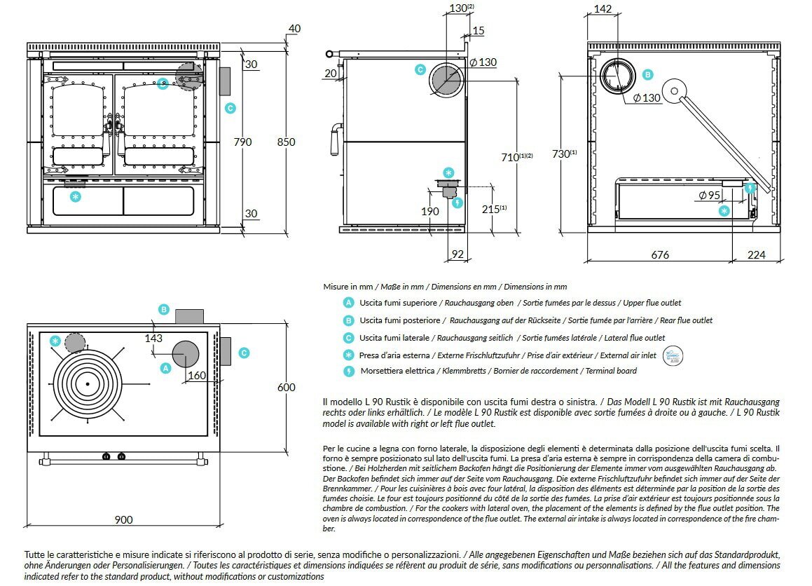 Holzherd Rizzoli - Serie L mit Backofen - L 90 - Rustik - 10 kW