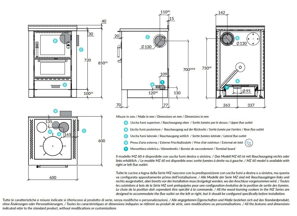 Holzherd Rizzoli - Serie MZ mit Backofen - MZ 60  - 8 kW