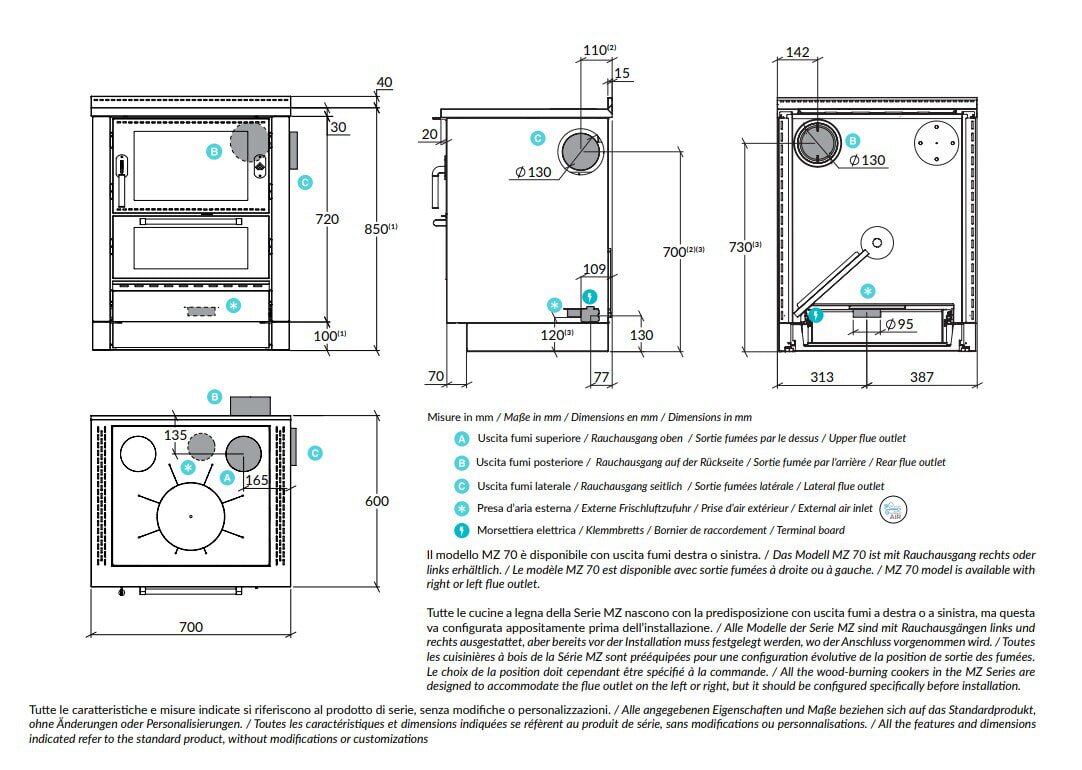 Holzherd Rizzoli - Serie MZ mit Backofen - MZ 70  - 8 kW
