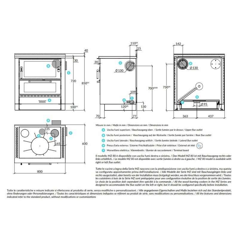 Holzherd Rizzoli - Serie MZ mit Backofen - MZ 80  - 8 kW