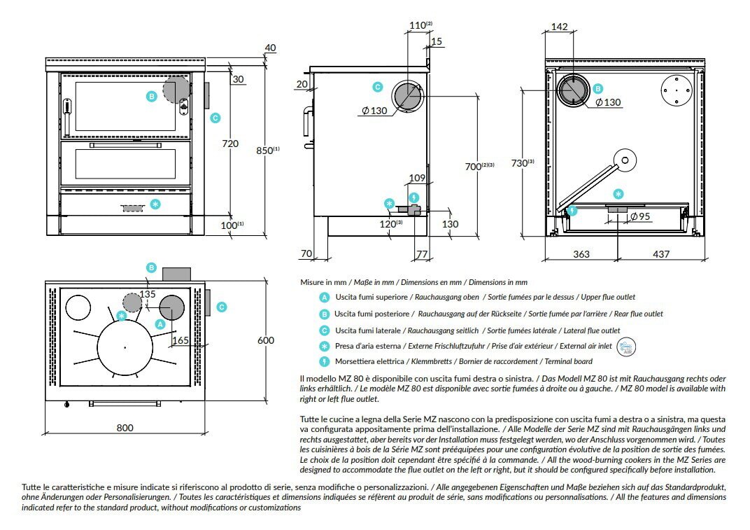 Holzherd Rizzoli - Serie MZ mit Backofen - MZ 80  - 8 kW