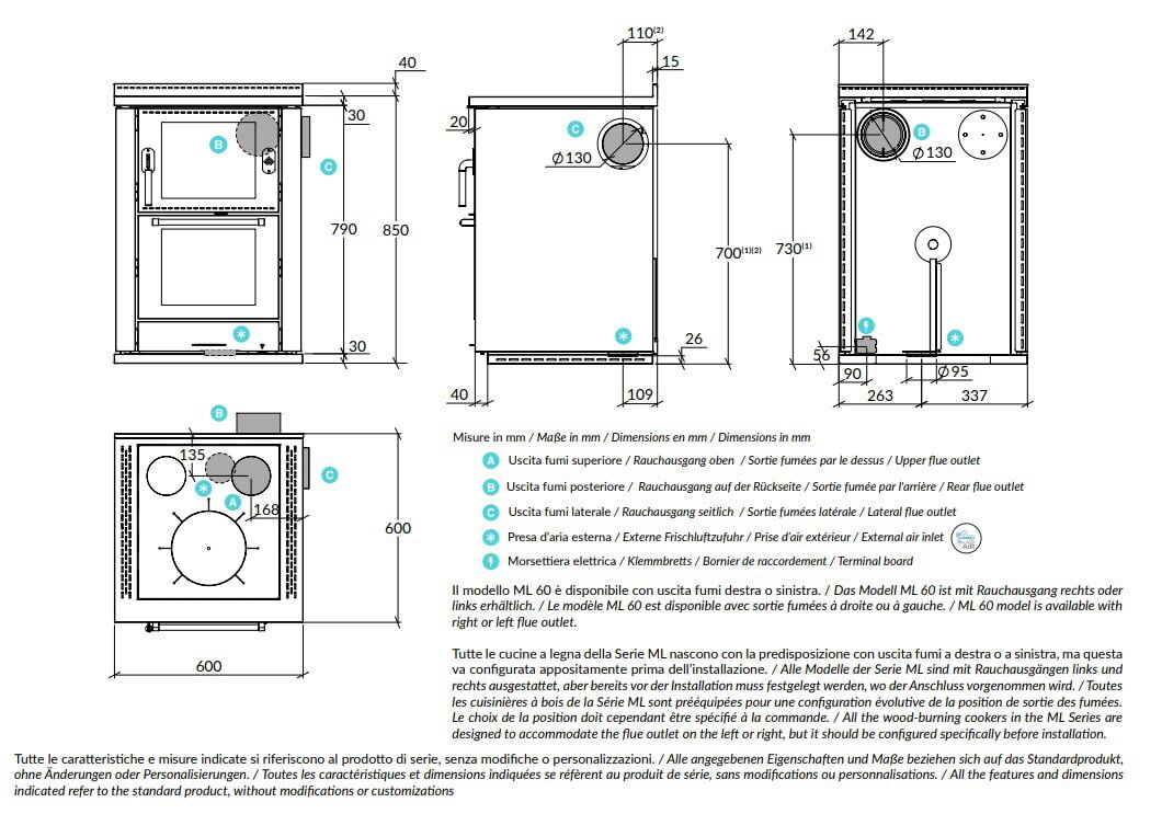 Holzherd Rizzoli - Serie ML mit Backofen - ML 60 Standard - 8 kW