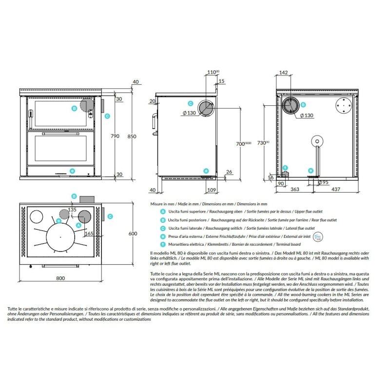 Holzherd Rizzoli - Serie ML mit Backofen - ML 80 - 8 kW