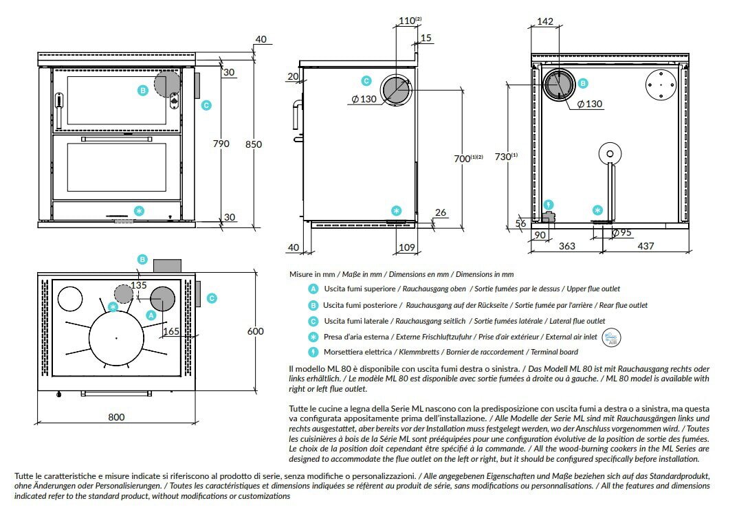Holzherd Rizzoli - Serie ML mit Backofen - ML 80 - 8 kW