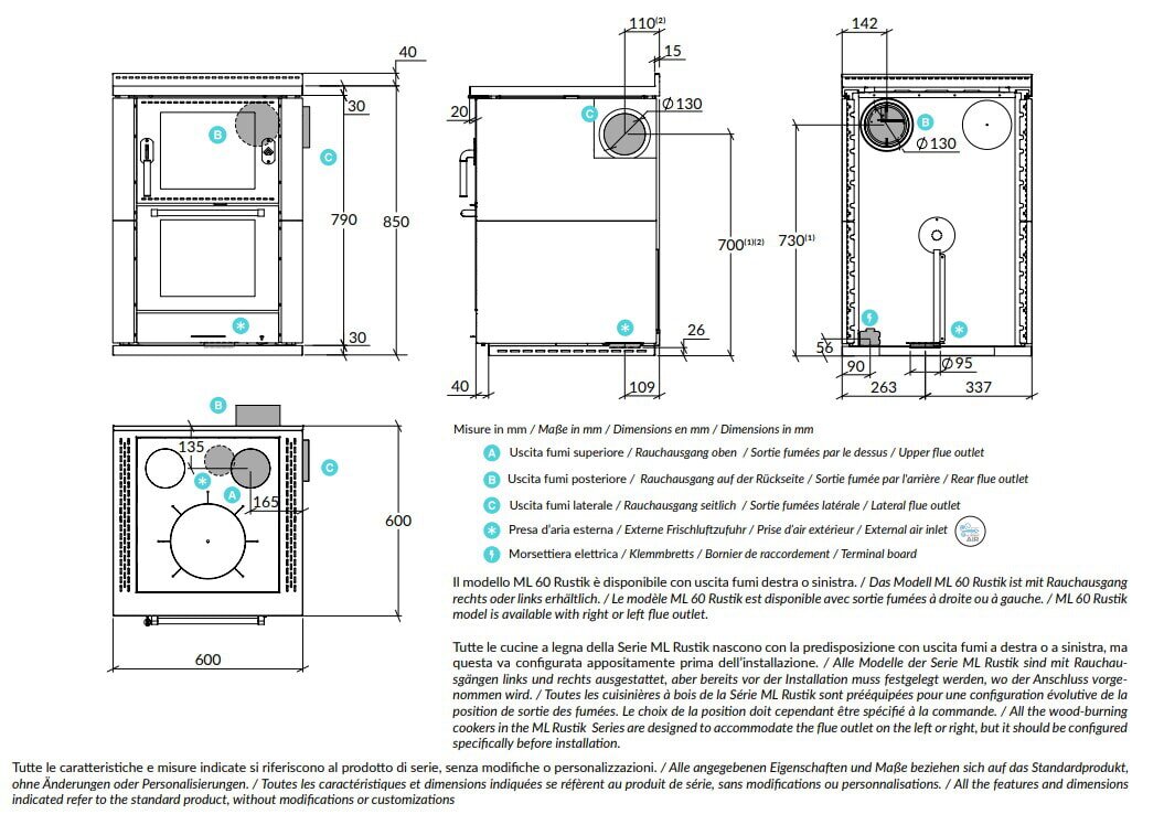Holzherd Rizzoli - Serie ML mit Backofen - ML 60 Rustik - 8 kW