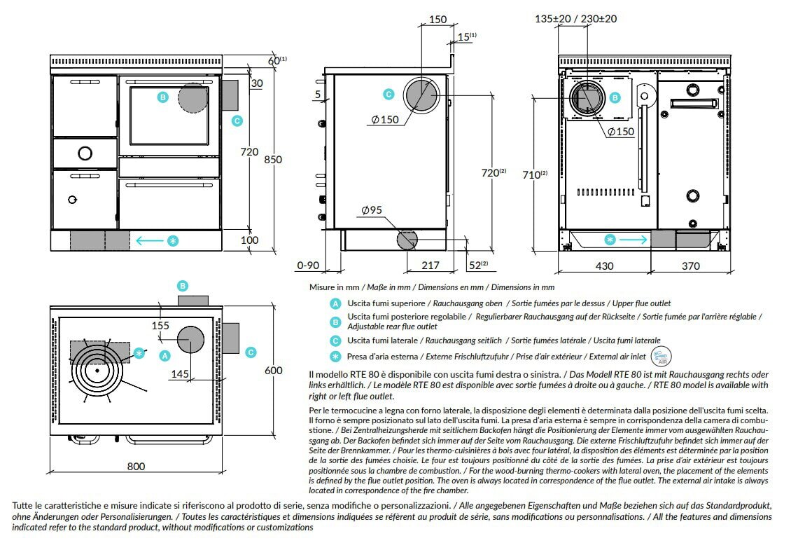 Zentralheizungsherd Rizzoli - Serie RTE mit Backofen - RTE 80 - Standard - 22 kW