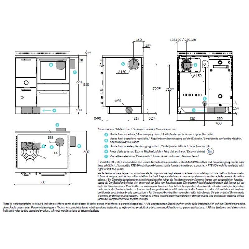 Zentralheizungsherd Rizzoli - Serie RTE mit Backofen - RTE 80 - Variant - 22 kW