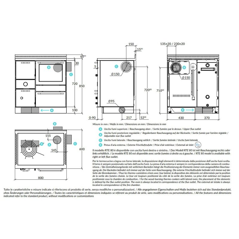 Zentralheizungsherd Rizzoli - Serie RTE mit Backofen - RTE 80 - Epoka - 22 kW