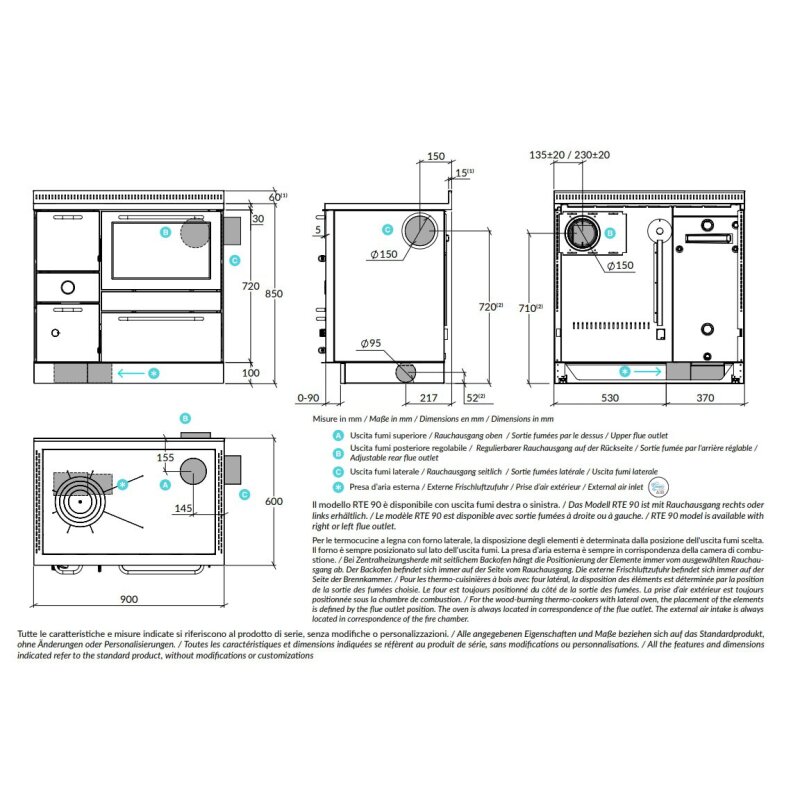 Zentralheizungsherd Rizzoli - Serie RTE mit Backofen - RTE 90 - Epoka - 22 kW