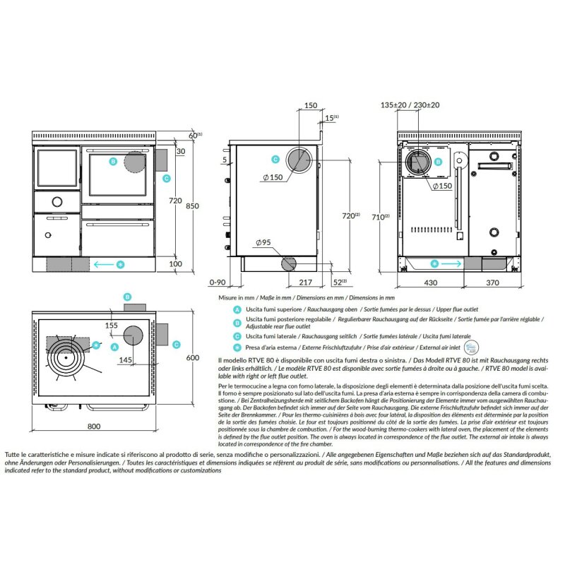 Zentralheizungsherd Rizzoli - Serie RTVE mit Backofen - RTVE 80 - Variant - 22 kW