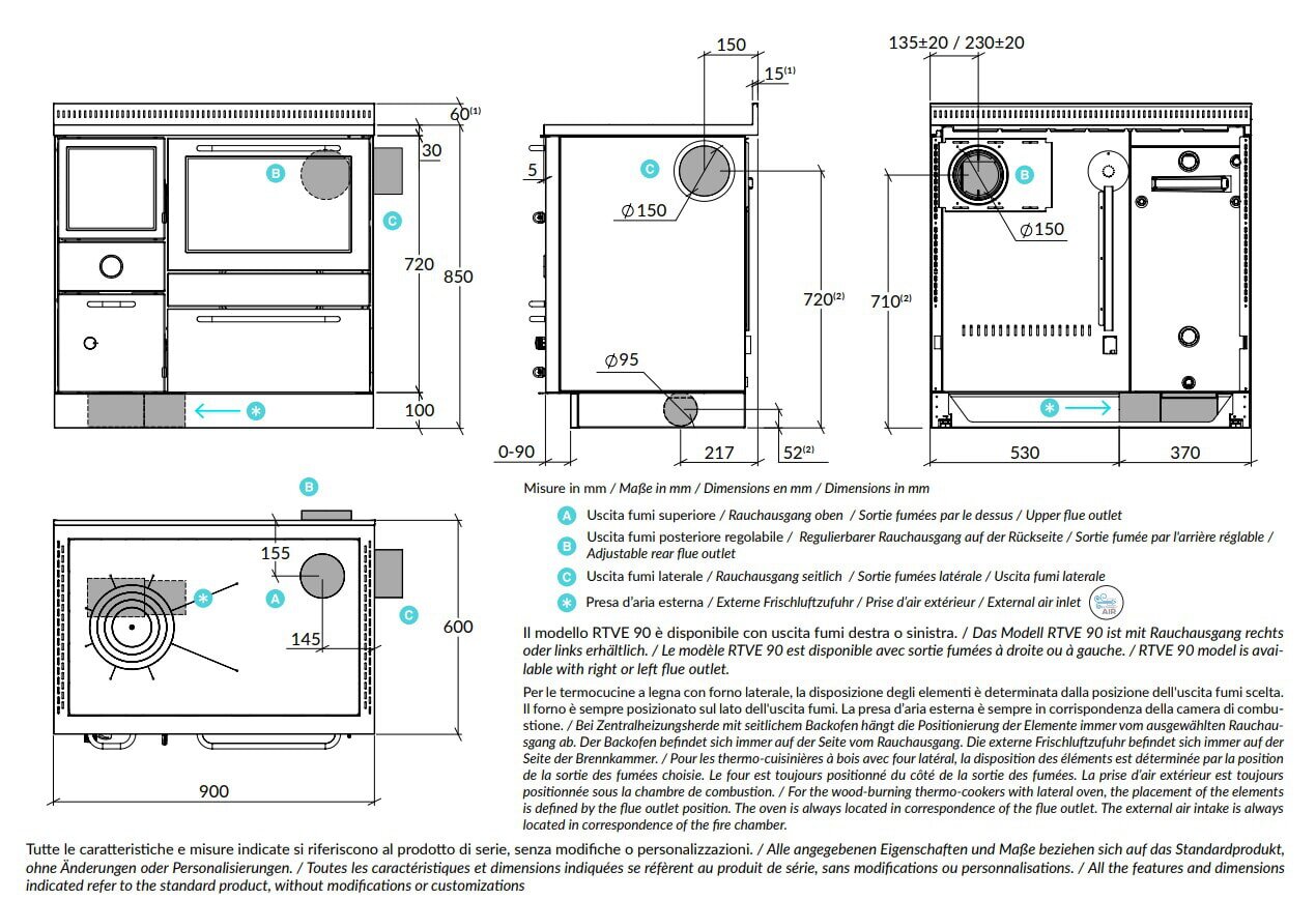 Zentralheizungsherd Rizzoli - Serie RTVE mit Backofen - RTVE 90 - Variant - 22 kW