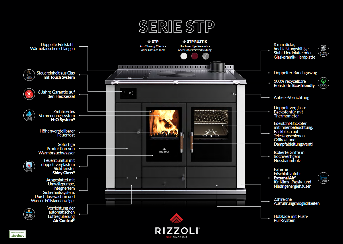 Zentralheizungsherd Rizzoli - Serie STP mit Backofen - Classica - 30 kW
