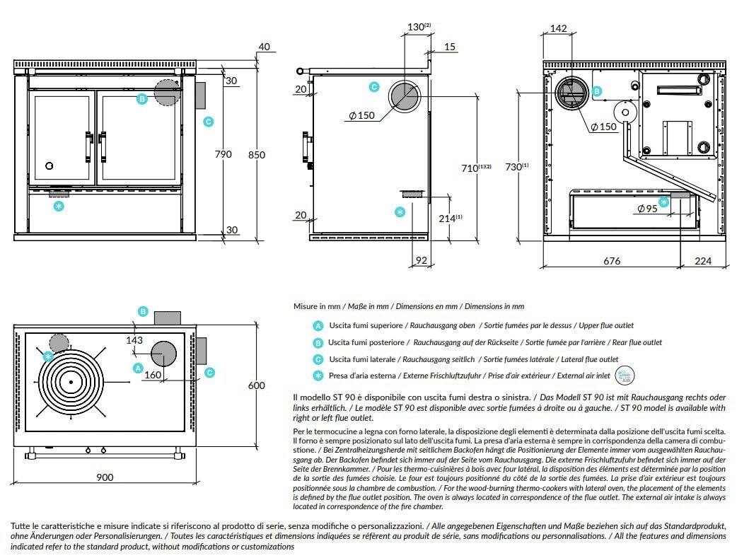 Zentralheizungsherd Rizzoli - Serie ST mit Backofen - ST 90 B - Classica - 11  kW