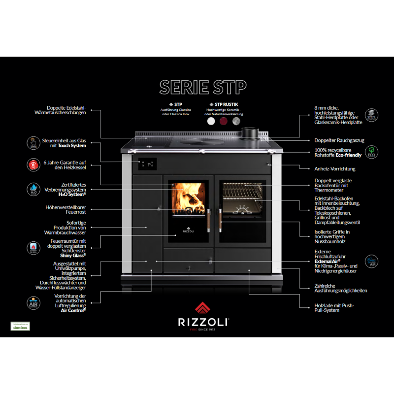 Zentralheizungsherd Rizzoli - Serie STP mit Backofen - Rustik - 30 kW
