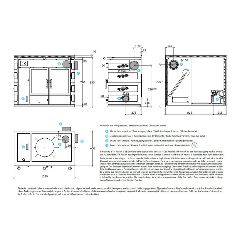 Zentralheizungsherd Rizzoli - Serie STP mit Backofen - Rustik - 30 kW
