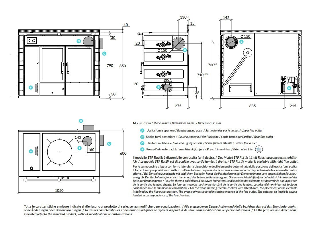 Zentralheizungsherd Rizzoli - Serie STP mit Backofen - Rustik - 30 kW