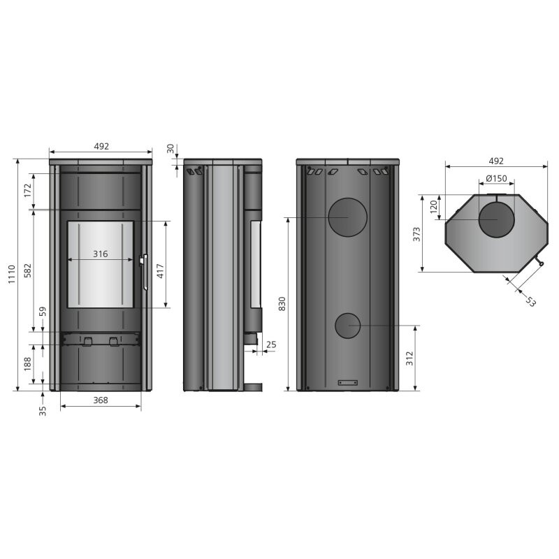 Kaminofen Justus Usedom 5 W+ 2.0 - 5,5 kW - Stahl Schwarz - Verkleidung Speckstein