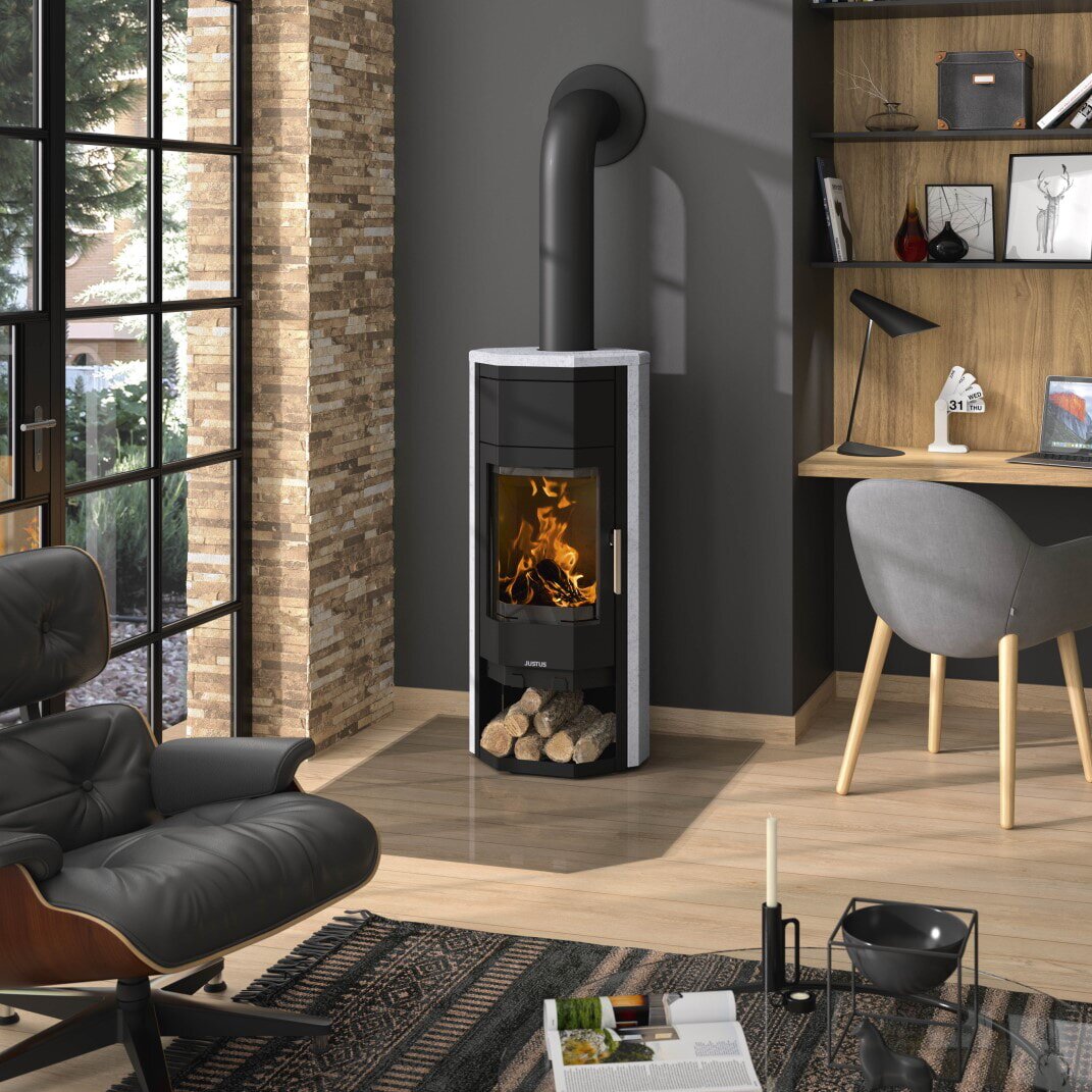 Kaminofen Justus Usedom 5 W+ 2.0 - 5,5 kW - Stahl Schwarz - Verkleidung Speckstein