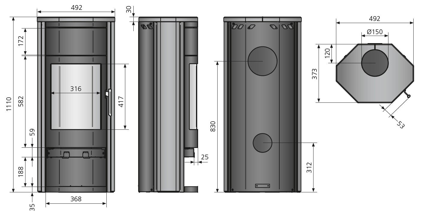 Kaminofen Justus Usedom 5 W+ 2.0 - 5,5 kW - Stahl Schwarz - Verkleidung Speckstein