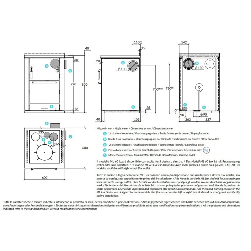 Holzherd Rizzoli - Serie ML mit Backofen - ML 60 Lux  - 8 kW