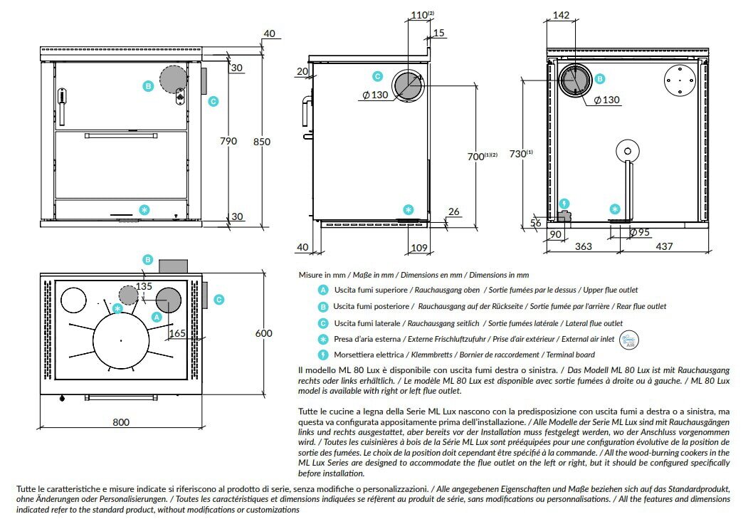 Holzherd Rizzoli - Serie ML mit Backofen - ML 80 Lux  - 8 kW