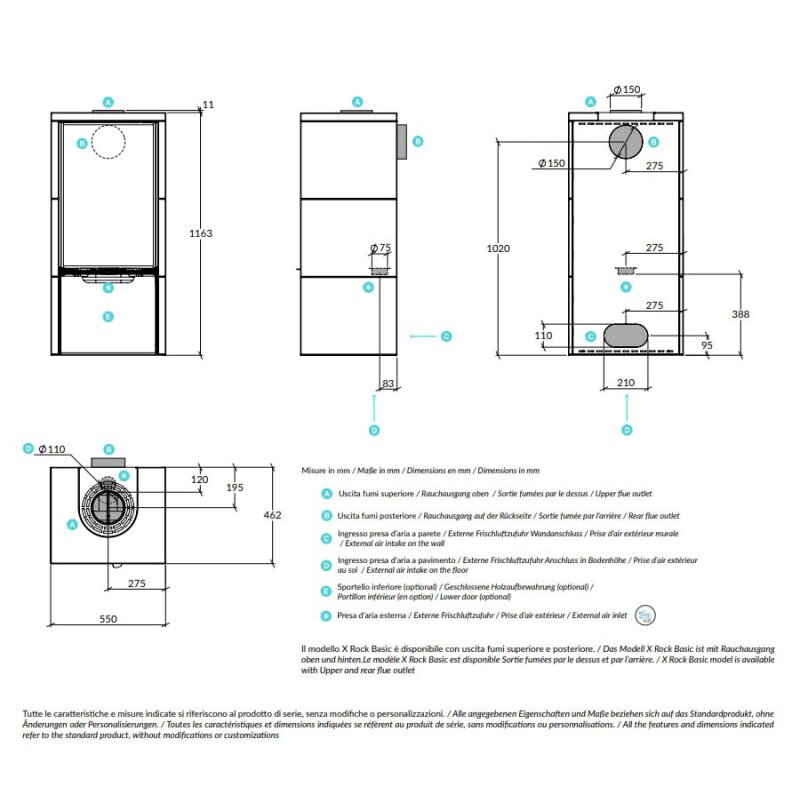 Kaminofen Rizzoli - Serie X Rock - Basic - 7,7 kW - Speckstein