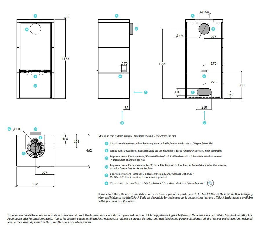 Kaminofen Rizzoli - Serie X Rock - Basic - 7,7 kW - Speckstein