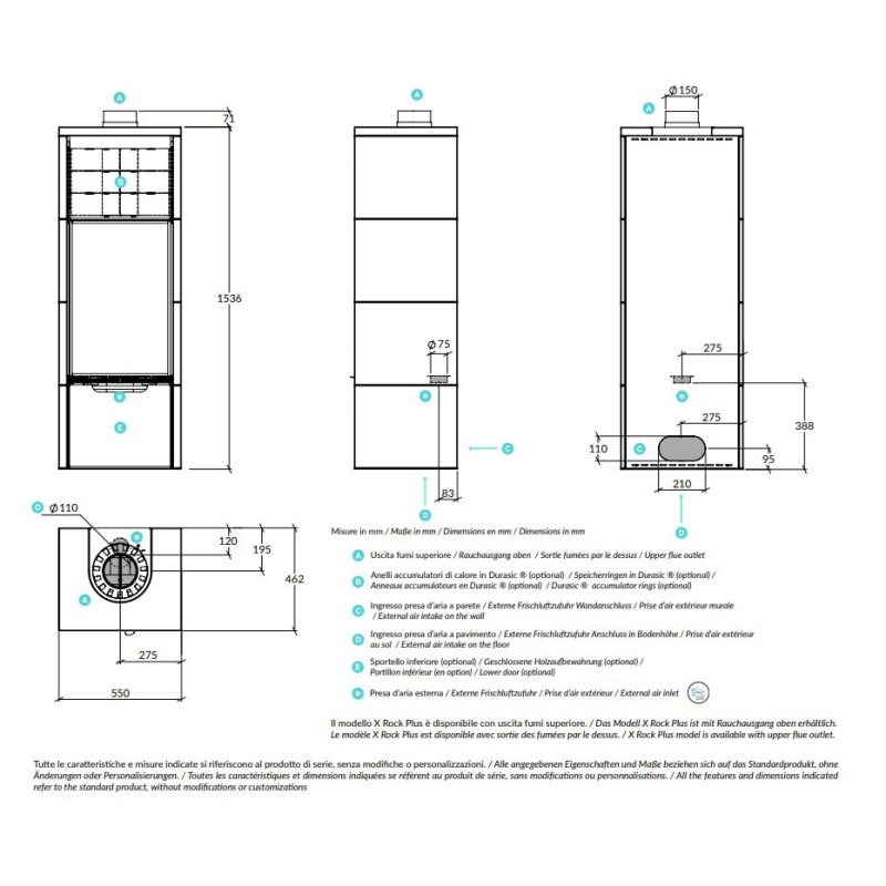 Kaminofen Rizzoli - Serie X Rock - Plus - 7,7 kW - Speckstein