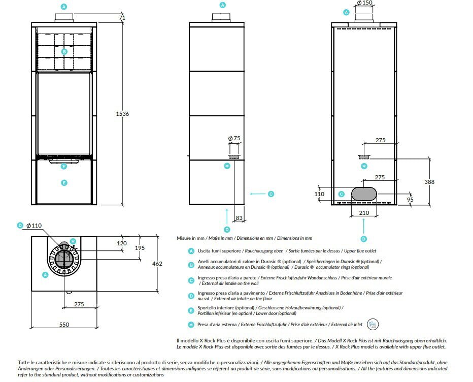 Kaminofen Rizzoli - Serie X Rock - Plus - 7,7 kW - Speckstein