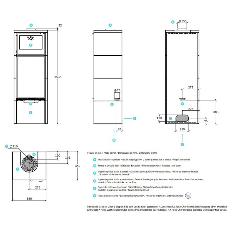 Kaminofen Rizzoli - Serie X Rock - Chef - 7,7 kW - Speckstein