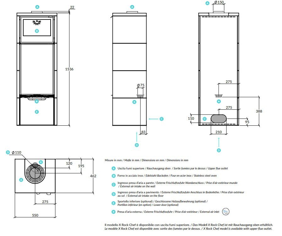 Kaminofen Rizzoli - Serie X Rock - Chef - 7,7 kW - Speckstein