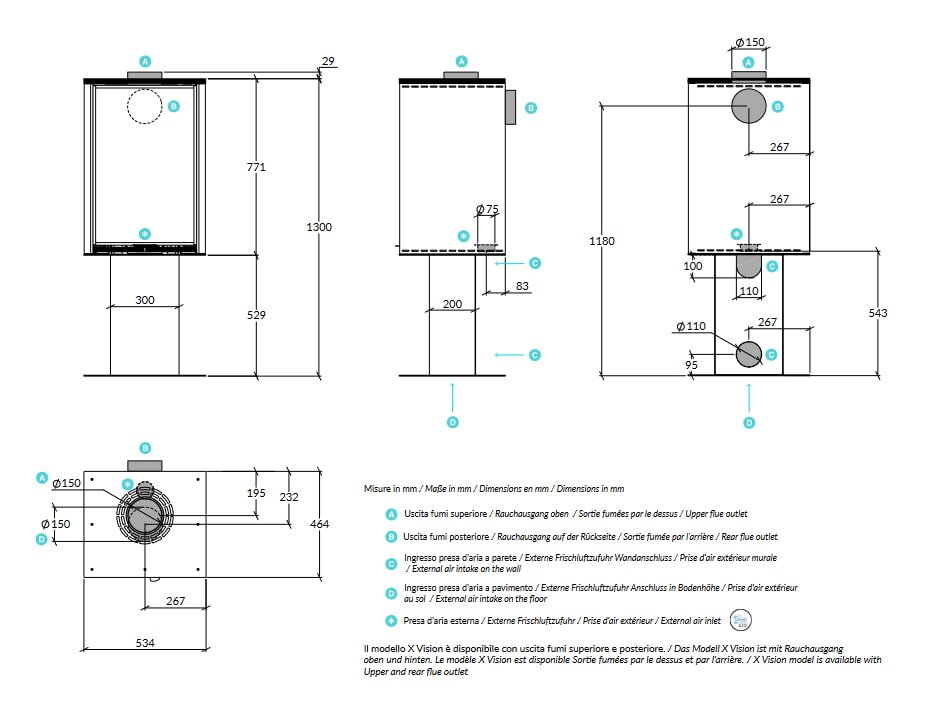 Kaminofen Rizzoli - Serie X - Vision - 7,7 kW - Schwarz lackiert