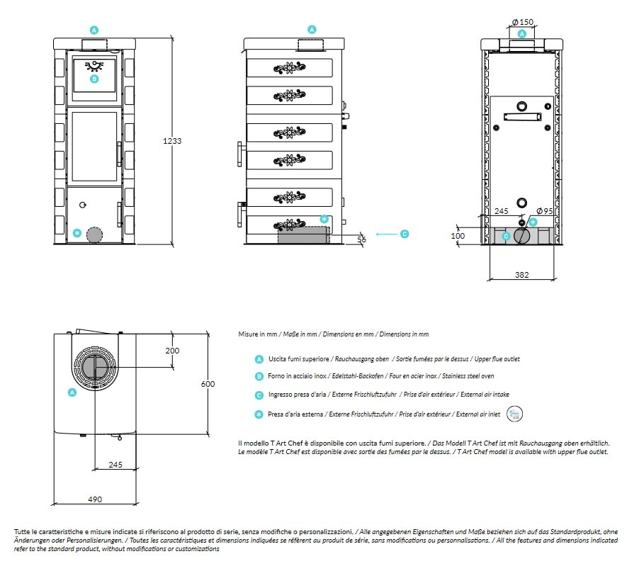 Kaminofen wassergeführt Rizzoli - Serie T Art - Chef - 9,1 kW - Keramikverkleidung