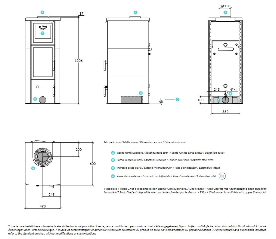 Kaminofen wassergeführt Rizzoli - Serie T Rock - Chef - 9,1 kW - Speckstein